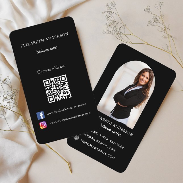 Svart fotomarch Qr-kod social-media Visitkort (Skapare uppladdad)