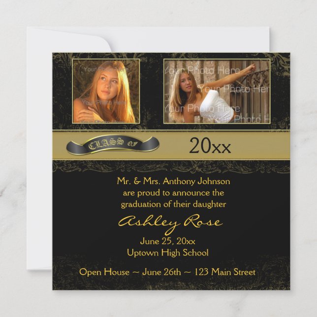 Svart fotoport Guld Studenten Meddelande (Framsida)