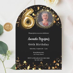 Svart fotostjärnor i guld 60-årsdag inbjudningar