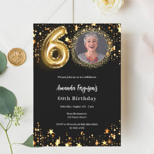 Svart fotostjärnor i guld 60-årsdagen lyxtid inbjudningar