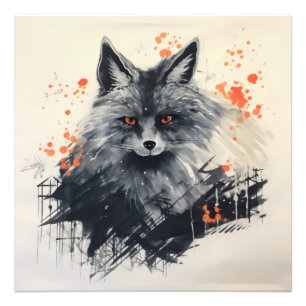 Svart fox Bläck-färg Fototryck