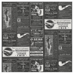 Svart fransk antique tidningseftergift tyg