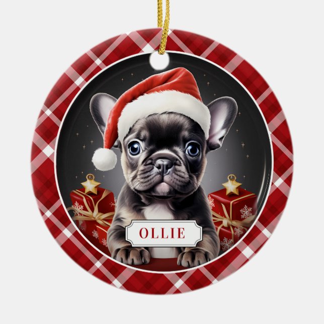 Svart Fransk Bulldog Ceramic Circle Ornament (Framsidan)