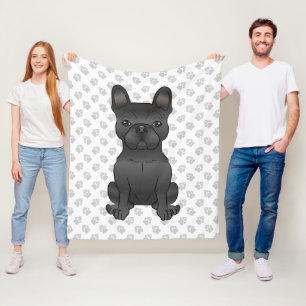 Svart fransk bulldog / fransk tecknad hund & tassa fleecefilt
