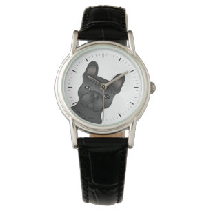 Svart fransk bulldog / Frenchie söt seriehund Armbandsur