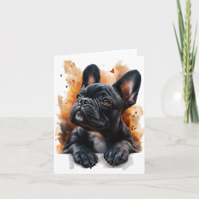 Svart Fransk Bulldog Hälsning Card Tack Kort (Framsida)