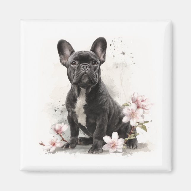 Svart fransk bulldogg akvarellkonst magnet (Framsidan)