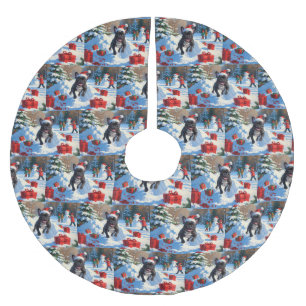 Svart fransk bulldogg jul firande snöscen julgransmatta borstad polyester