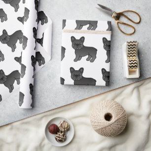 Svart fransk bulldogg sött seriehundmönster presentpapper