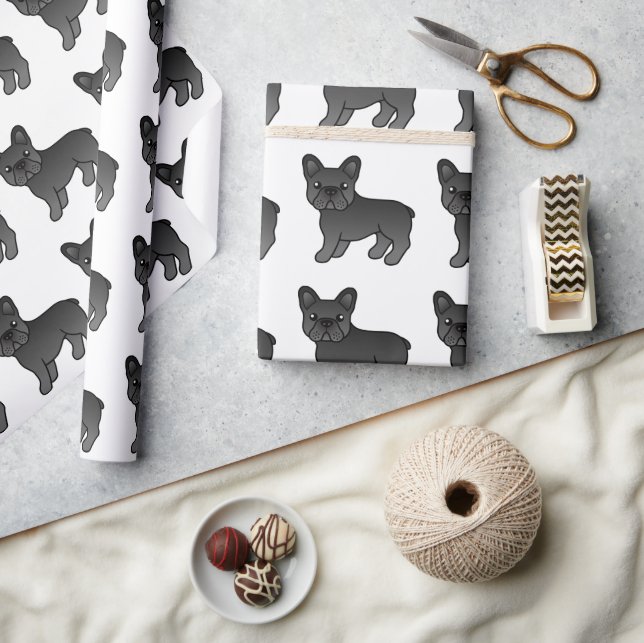 Svart fransk bulldogg sött seriehundmönster presentpapper (Hantverk)