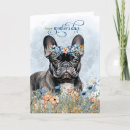 Svart fransk bulldogg Vildblommor Mors dag Helgkort