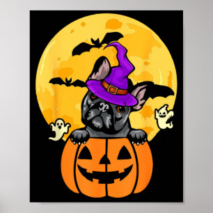 Svart fransk bulldoggshäxa hundälskare Halloween Poster