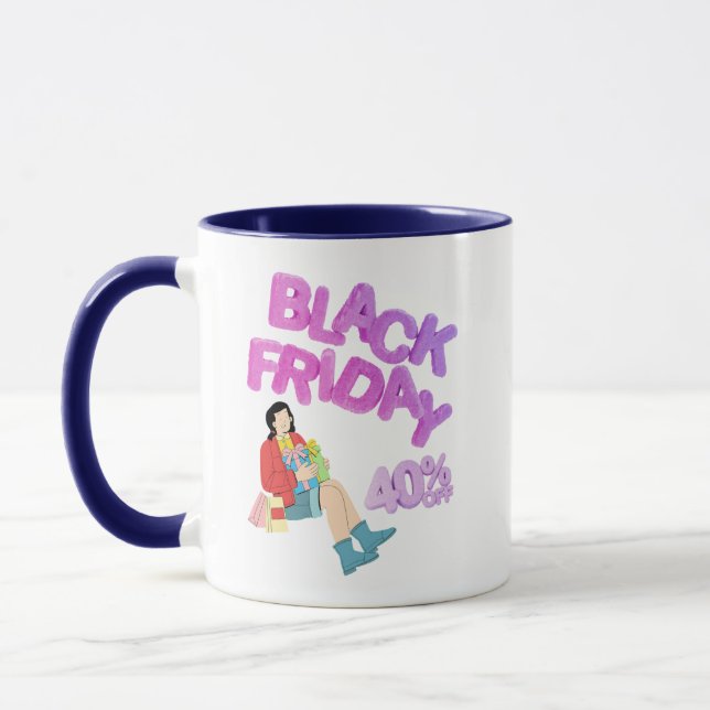 Svart Fredag Mugg-Blå & Vit Kaffe Kopp | 40% RABAT (Vänster)