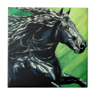 Svart Friesianhingsthäst Kakelplatta