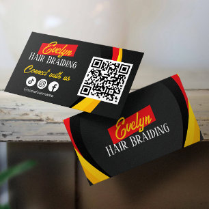 Svart frisersalong för flätning Kontakta oss QR-ko Visitkort