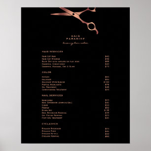 Svart frisersalong Koppar Prislista Meny Poster