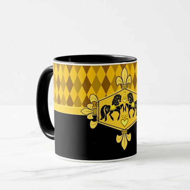 Svart frisisk folkhäst, Guld-diamanttryck, guld Mugg (Framsida vänster)
