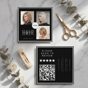 Svart frisör foto collage QR-kod & recension Fyrkantigt Visitkort