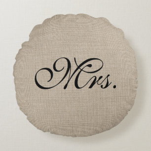 Svart Fru Burlap Runda dekorativ kudde