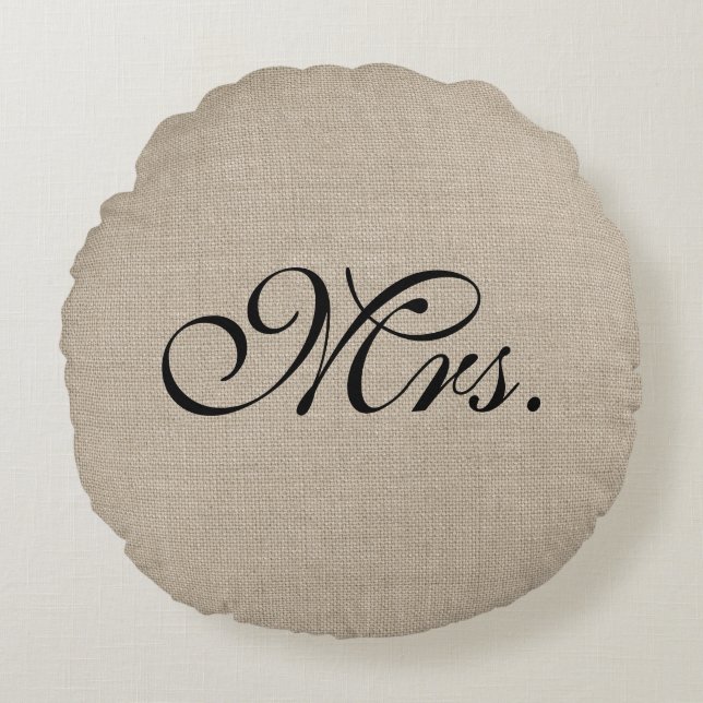 Svart Fru Burlap Runda dekorativ kudde (Framsidan)