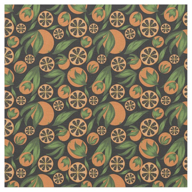 Svart frukt, Mönster, Orange med vattenfärg Tyg (Närbild)