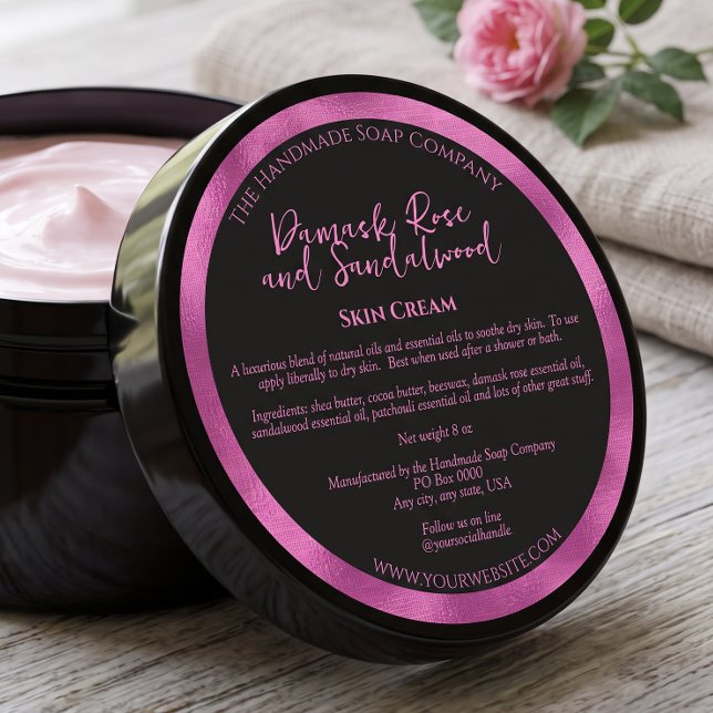Svart & Fuchsia Kosmetikburk Etikett med ingredien (Skapare uppladdad)