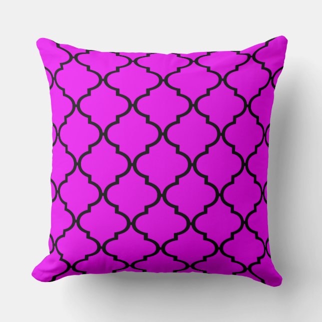 Svart Fuchsia Marockansk Quatrefoil Mönster Kudd Kudde (Framsida)