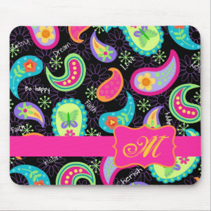 Svart Fuchsia rosa modern Paisley Monogram Musmatta