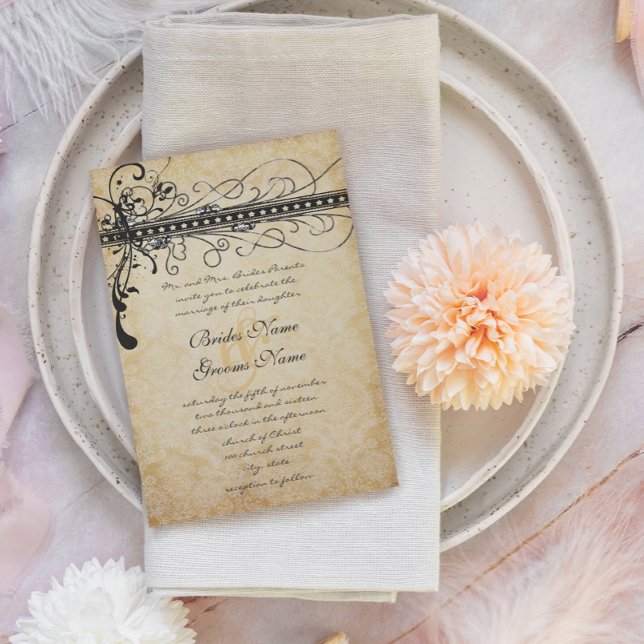 Svart Funky Elegant Swirls Bröllop Inbjudningar (Skapare uppladdad)