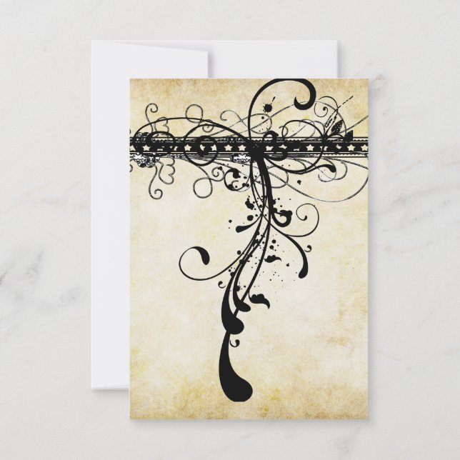 Svart Funky Elegant Virvlar Bröllopsinbjudan OSA Kort (Baksida)