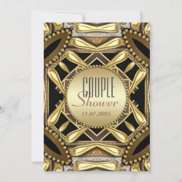 Svart Funky Glam, par Shower-inbjudan för Guld, pa Inbjudningar