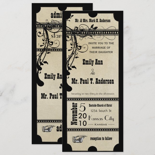 Svart Funky Texturerad spelarsedel Bröllop Inbjudningar (Fram/baksida)