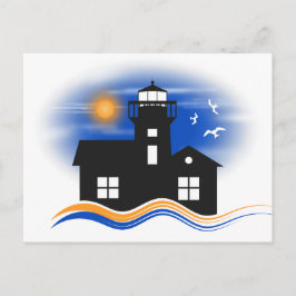 Svart fyr havsutsikt Illustration Postkort Vykort