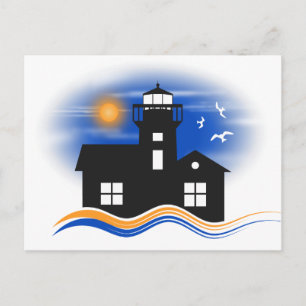 Svart fyr havsutsikt Illustration Postkort Vykort
