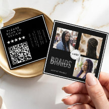 Svart fyrkantig flätningssalong 3-foto collage QR