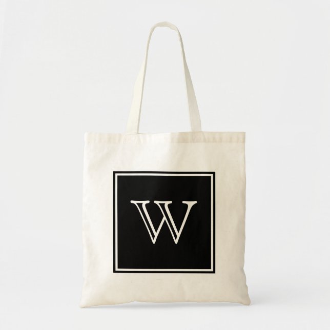 Svart fyrkantssymbol Monogram Tote Bag Tygkasse (Framsidan)