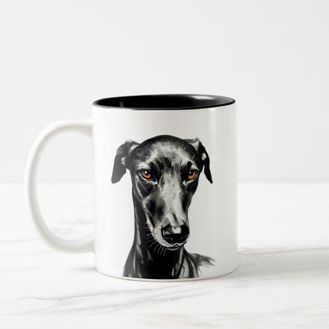 Svart Galgo-illustration för Hundälskare Två-Tonad Mugg (Vänster)