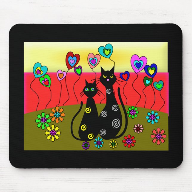Svart gåvor för kattälskarekonst musmatta (Framsidan)