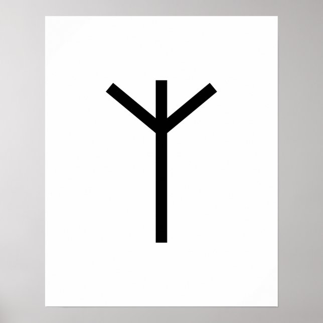 Svart geometrisk Algiz (skydd) Viking Rune Poster (Framsidan)