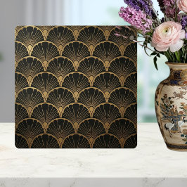 Svart Geometrisk Fläkt Art Deco Kakelplatta Guld