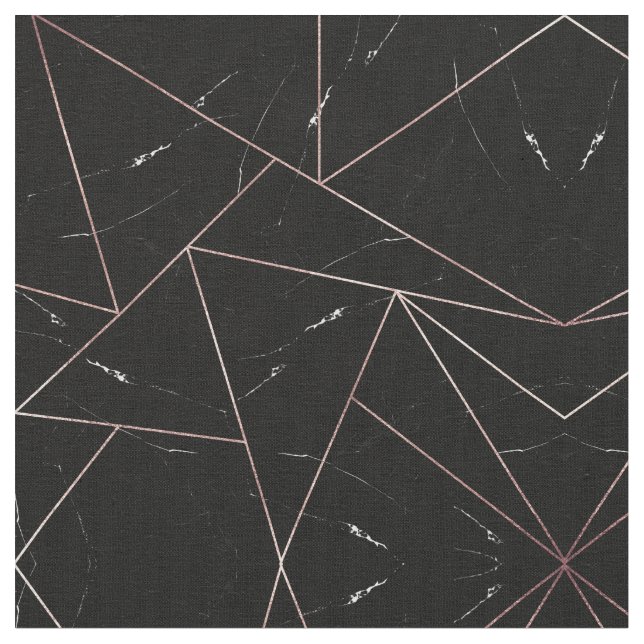 Svart geometrisk marble Triangles Guld-kontur Tyg (Närbild)