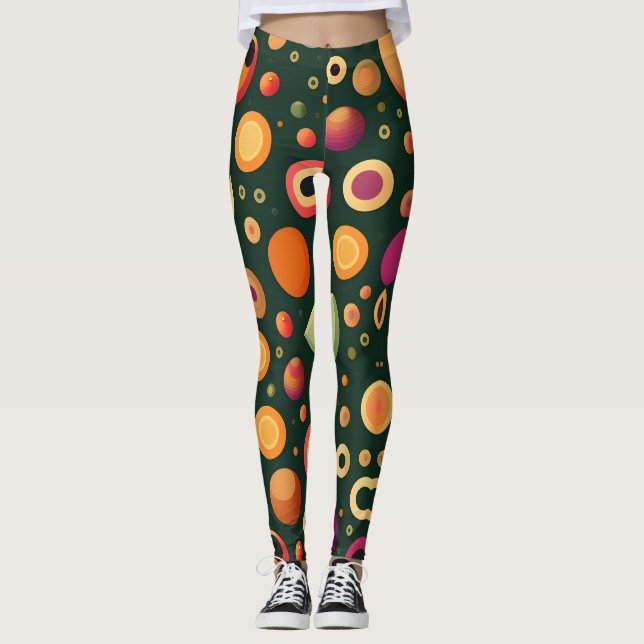 Svart geometrisk Mönster med små cirklar, Gult Leggings (Framsida)