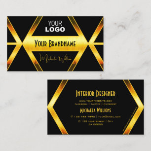 Svart geometrisk Orange Shimmer med Logotyp Visitkort