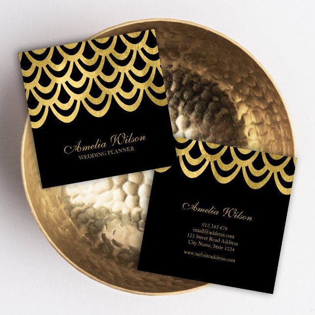 Svart geometrisk platta elegant-händelseklanner fyrkantigt visitkort (Skapare uppladdad)