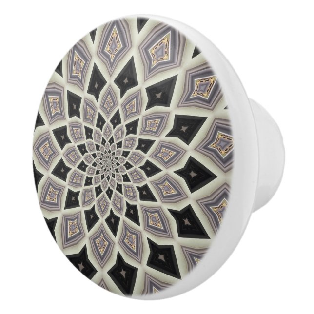 Svart geometrisk spiral fraktal mosaik konst mönst knopp (Höger)