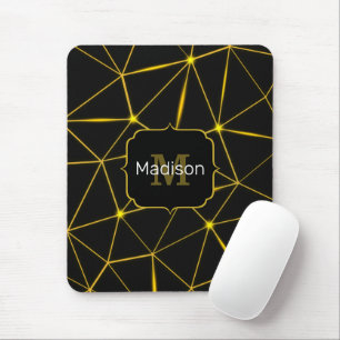Svart geometrisk triangel guld linjer Monogram Musmatta
