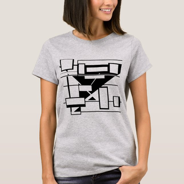 Svart geometriska rutor Linjer Abstrakt Art MCM-ut T Shirt (Framsida)