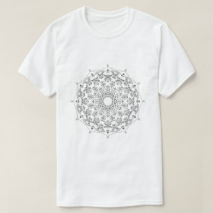 Svart geometriskt mandalamönster på vit t-shirt