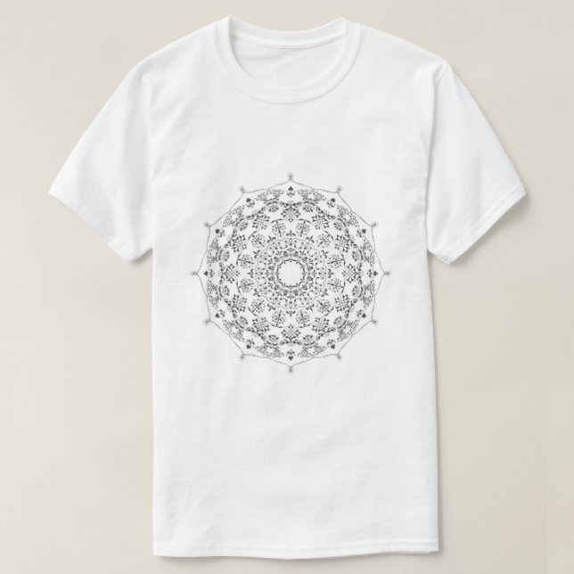 Svart geometriskt mandalamönster på vit t-shirt (Design framsida)