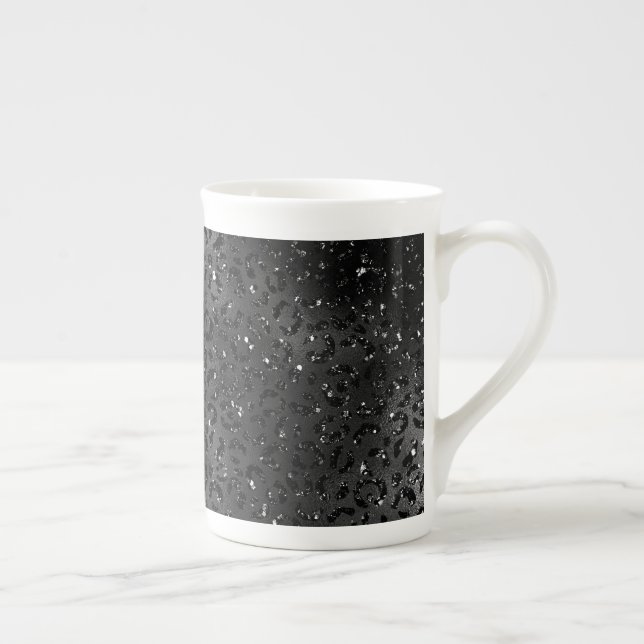 Svart Gepard Leopard Skinn Tryck Mönster Djur Benporslin Mugg (Höger)